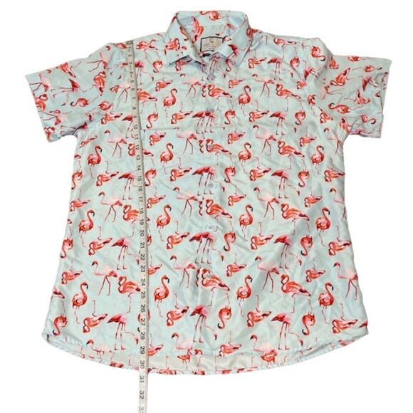 Suslo Couture Men's Flamingo Print Shirt Short Sleeve Button Front Size 2XL - Picture 4 of 8